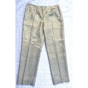 Victor Costa Vintage Womens Size 12 Pants Gold Metallic Floral Straight Leg